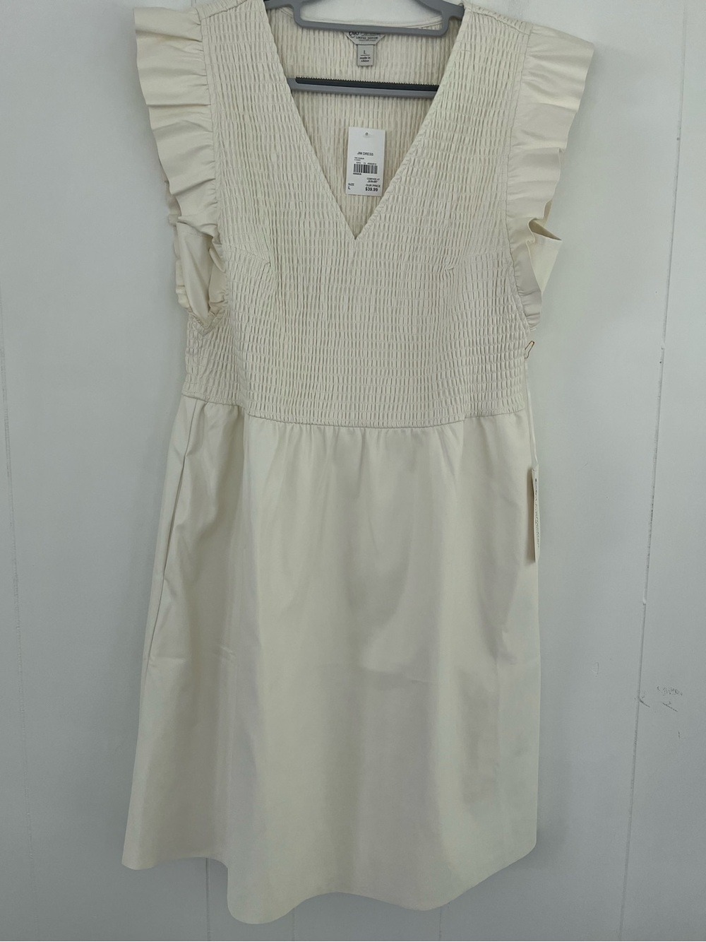 New Cato Collection Limited Edition Ivory Dress Smocked Stretch Bodice Sz Large